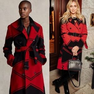 NWT Polo by Ralph Lauren Carlyn Double Breasted Wool Coat Red Black